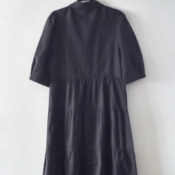 ESQUALO black cotton/linen tiered dress with puff sleeves - Picture 8 of 12